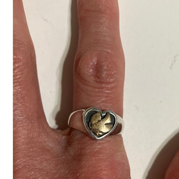 JAMES AVERY RETIRED DOVE HEART STERLING AND 14K GOLD RING - Picture 1 of 7